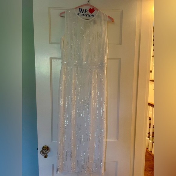 Mac Duggal White Sequin Midi Dress - Picture 1 of 3